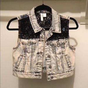 Cropped denim laced vest